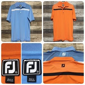 Lot 2 Footjoy Athletic Fit Polo Shirt Men’s M Orange Light Blue Stripe Golf.